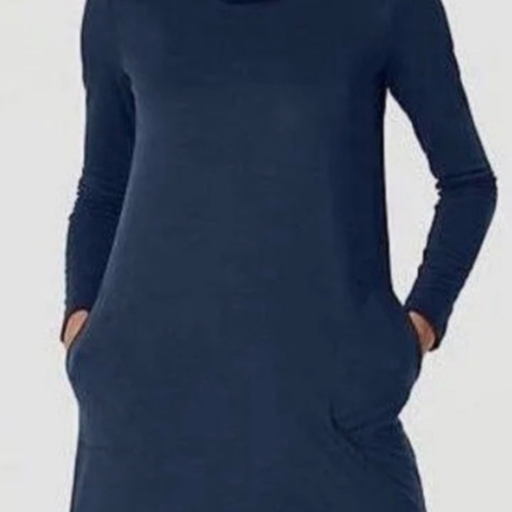 pure Jill Luxe Tencel Cowl Neck Jersey Dress Blue Long Sleeve Pockets | S